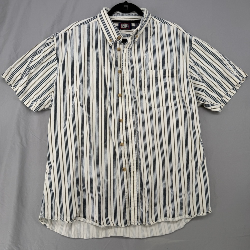 Faded‎ Glory Mens XL Striped Button Down Shirt Short Sleeve Cotton